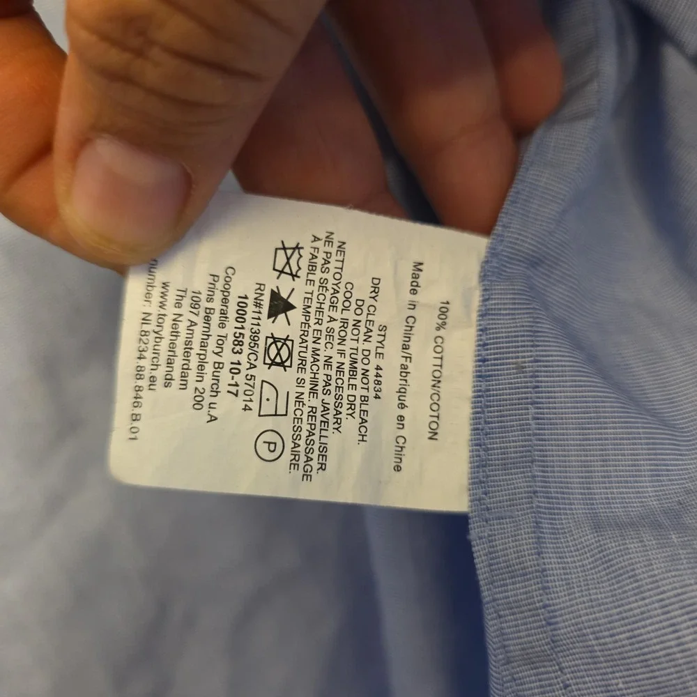 Tory Burch Button Up Shirt Womens M Blue Colorblock Chambray Long Sleeve‎ Top